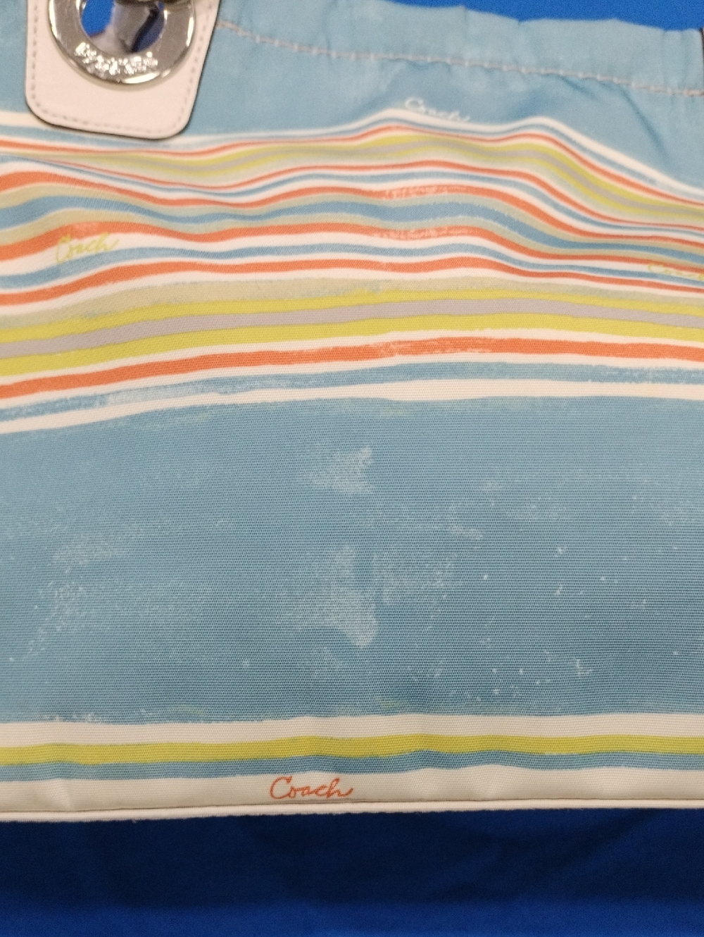 Vintage COACH Nautical East West Beach Tote Bag F16624 Summer Purse Stripe - Picture 2 of 11